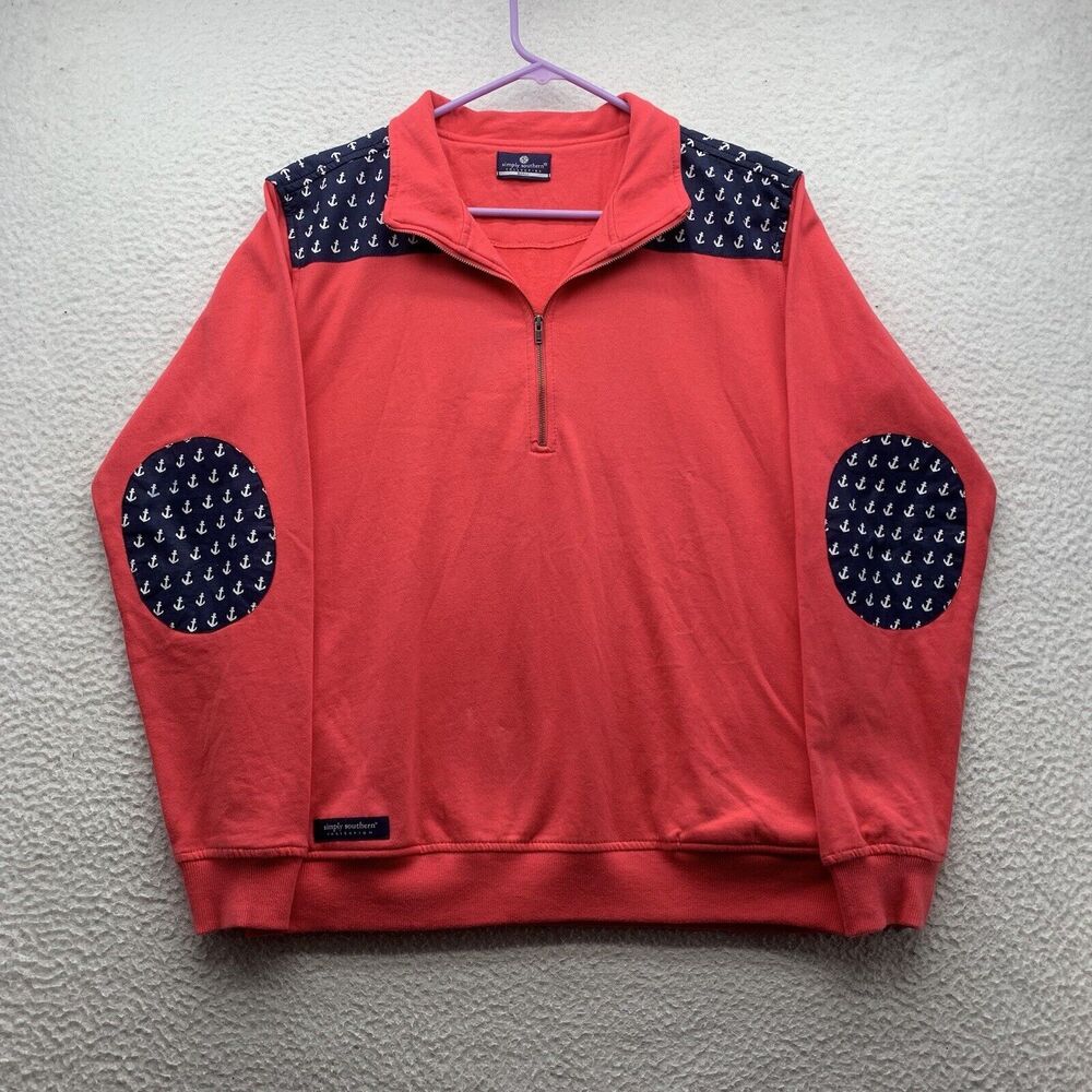 Simply Southern 1/4 Zip Jacket Womens Small S Pink Blue Nautical Anchors‎ Preppy